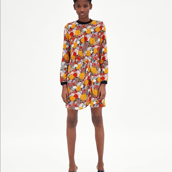 Zara TRF Printed Dress with Ribbed Trims - Picture 2 of 10